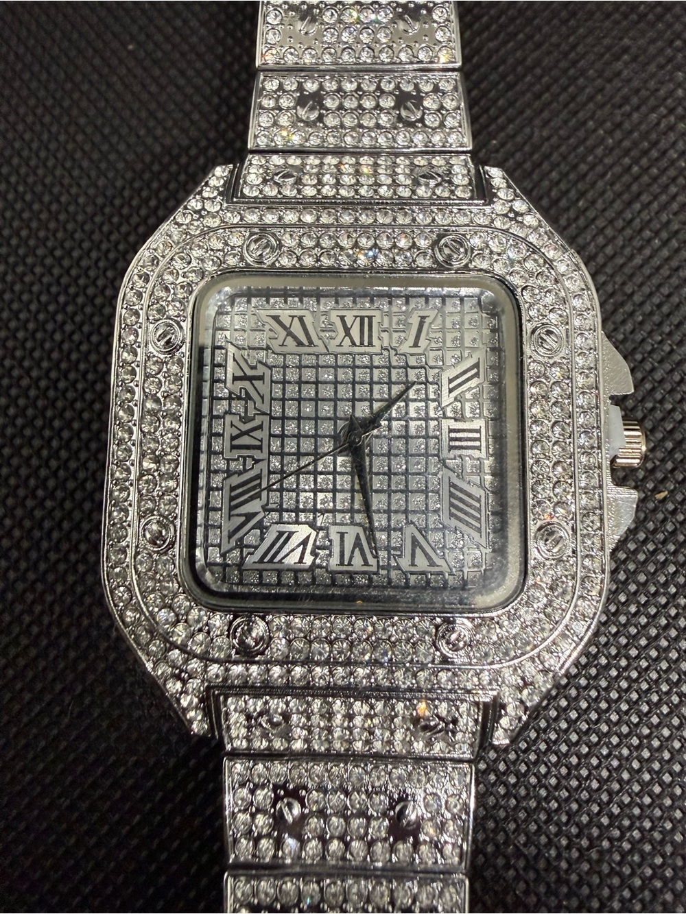 Men's Cartice Silver Pavé Crystal Square Dial Bracelet Watch